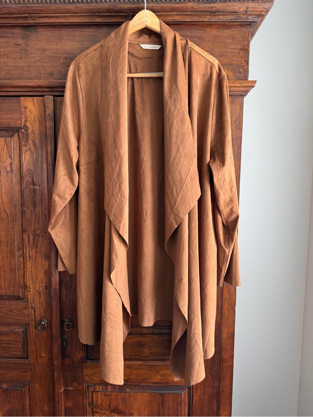 Soft Surroundings Shape Drape Open Front Cardigan Jacket 3X Faux Suede Brown